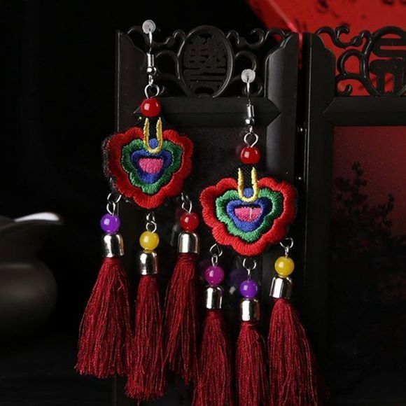 Embroidered Boho Dangle Earrings Tassels | Women Retro Vintage Handmade #1205 - Picture 2 of 3